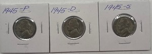 Three Silver War Nickels - 1945 P, D, & S