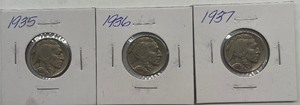 Three Buffalo Nickels - 1935, 1936, & 1937