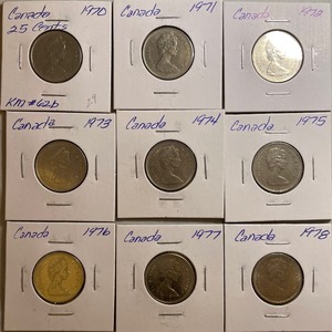 Nine Canadian Quarters - 1970 thru 1978