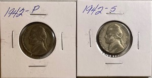 Two Silver War Nickels - 1942 P & S