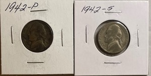Two Different Silver War Nickels - 1942 P & S