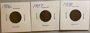 3 Indian Head Pennies - 1906, 1907, & 1908