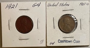 Two Lincoln Wheat Pennies - 1921 & 1921-S