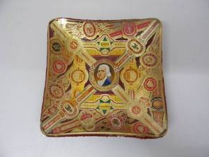 lot 10 image: RARE VINTAGE AMERICANA CIGAR BAND FOLK ART ASHTRAY - NICE - VERY COOL PIECE - APPROX 5 SQUARE - SEE PICTURES