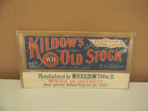 lot 20 image: RARE - VINTAGE KILDOWS OLD STOCK 3 FOR 5 CENT CIGAR ADVERTISING PAPER SIGN - NICE - AWESOME PIECE - APPROX 14 by 7.5 - SEE PICTURES