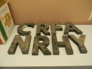 lot 21 image: 13 VINTAGE METAL COMMERCIAL LETTERS - 3 A, 3R, 2 I, 1 N, 1 H, 1Y, 1 F, 1 C, - APPROX RAISED 1 14 WIDTH 6 HEIGHT 8 - SEE PICTURES
