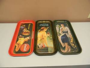 lot 25 image: 3 - VINTAGE COCACOLA TRAYS - NICE CONDITION - APPROX 8.5 by 19 - SEE PICTURES