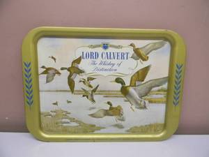 lot 37 image: Vintage Lord Calvert Whiskey Metal Tray - Mallard Ducks - Whiskey of Distinction - RARE GREAT PIECE - SEE PICTURES