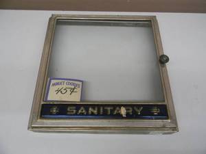 lot 43 image: Vintage Biscuit Box Lid, Glass and Chrome Sanitary Food Seal, circa 1930s - AWESOME PIECE - APPROX 10 by 10.5 - SEE PICTURES