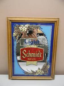 lot 51 image: VINTAGE SCHMIDT BEER BAR SIGN MIRROR - NICE PIECE - APPROX 15 by 19 - SEE PICTURES