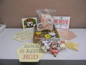 lot 56 image: LARGE VINTAGE COLLECTION OF BEER STICKERS, DRINK POURSPOUTS, COASTERS & MORE - SEE PICTURES