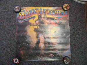 lot 64 image: VINTAGE ORIGINAL POSTER - MOLLY HATCHET FLIRTIN WITH DISASTER - GREAT PIECE - APPROX 23 BY 23 - SEE PICTURES