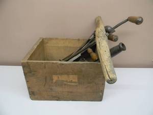 lot 77 image: LARGE COLLECTION OF VINTAGE TOOLS IN WOOD CRATE - SOME RARE & VALUABLE - SEE PICTURES