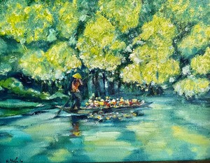 lot 82 image: Colorful Framed Work of Art from Vietnam