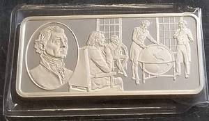 500 GRAINS (1.04 TROY OZ) 92.5% STERLING SILVER ART BAR  JAMES MONROE