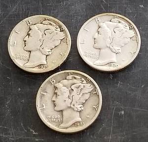 3 MERCURY DIMES AS PICTURED