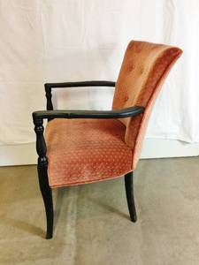 Antique Orange Patterned Velvet Upholstered Arm Chair With Black Frame - Great Condition - A Couple Small Scuffs To Wood - Fabric Excellent&nbsp&nbsp