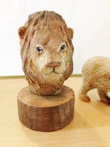 Lot OF Carved Bears &amp Lion Head - Excellent Condition