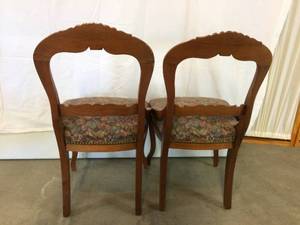 Beautiful Pair Hand Carved Antique Tapestry Upholstered Nail Studded Petite Wood Victorian Parlor Chairs - Great Condition&nbsp Seam On Right Side Chair Wood At The Top Separating...