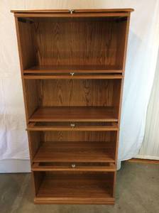 Tall 5 Foot Wood Barristers Bookcase Lawyers Cabinet with 4 Flip Up Glass doors - Great Condition