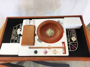 Large Tabletop Casino Royale Gaming Table - Interchangable Felt Tops 8 Games In One Great For The Holidays&nbsp Outside Wood Edges Have Wear - Roulette Wheel &amp Assessories Like New - Some Still In Packages