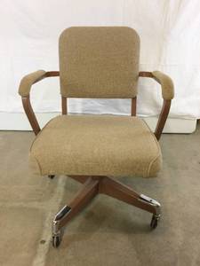 Retro Chic Fabulous Vintage Office Industrial Era Tanker Upholstered Arm Chair With Propeller Style Rolling Legs - Do Not Know Where This Has Been Hiding Out But WOW No Wear No Tear - Excellent Condition FYI Tag Underneath But Unable To See Maker