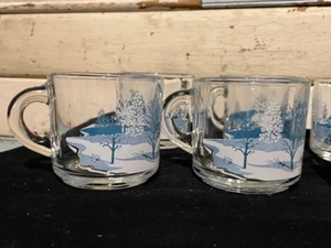 Winter Scene Mugs, Snowman Plate and Serving Bowl
