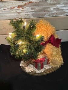 Christmas tree with lights and Bear and Decorative Toboggan