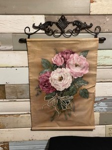 Wall Hanging with Flower print, Ceramic Elephant and Cow, Glass Stagecoach