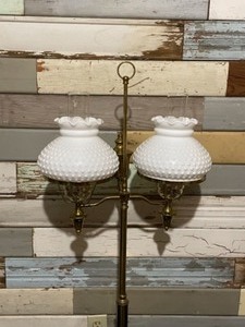 Vintage Double Hobnail Milk Glass Lamp with Brass Base