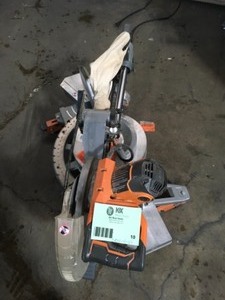 Used RIDGID 15 Amp Corded 12 in. Dual Bevel Sliding Miter Saw with 70 Deg. Miter Capacity and LED Cut Line Indicator No Disc Tested and Conditions Slighly Damaged See Pictures