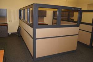 lot 5 image: National Office Furniture Waveworks Series Cubicle and Desk Setup