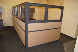 lot 6 image: National Office Furniture Waveworks Series Cubicle and Desk Setup