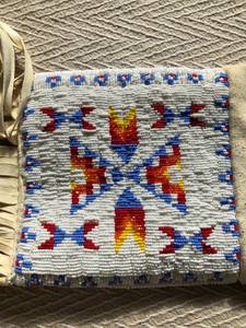 White Hide  Beaded Pipe Bag