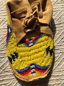 Womans Tan Hide Hand Beaded Moccasins