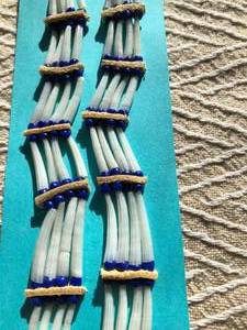 Large White  Blue Shell & Bead Earrings