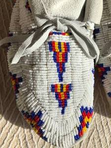 White Hide Hand Beaded Womans Moccasins