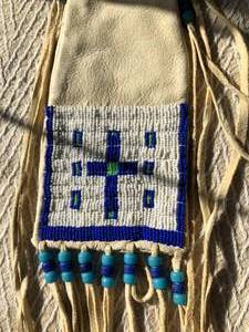 Hide Pipe Bag Hand Beaded Cross
