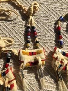 Set of 5 Small Hand Beaded Hide with Horse Hair Bags