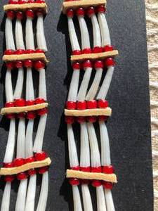 Large White  Red Shell and Bead Earrings