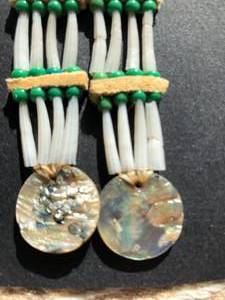 Small White  Green Shell & Bead Earrings