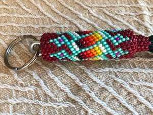 Black Hide Hand Beaded Key Chain