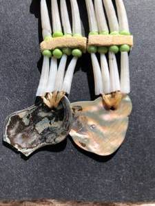Small White & Green Shell and Bead Earrings
