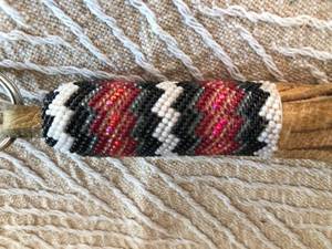 Hand Beaded BlackWhiteRed Keychain
