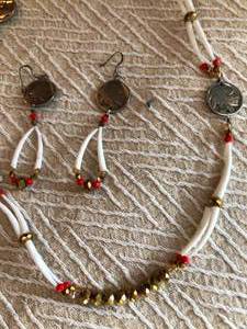 Shell & Bead & Buffalo Coin Necklace & Earring Set