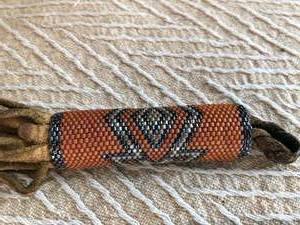 Brown & Gray Beaded Keychain