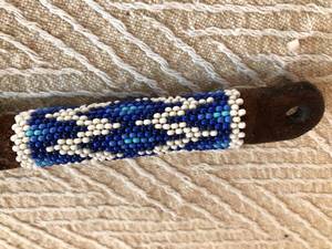 Blue and White Beaded Keychain