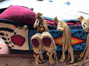 Signed Lakota Ornately Beaded Decorative Baby Cradle