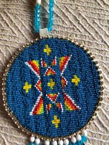 Large BlueWhite Hand Beaded & Horse Hair Necklace