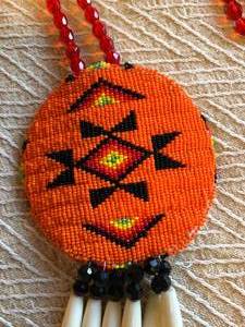 Orange  Black Beaded Necklace with Horse Hair